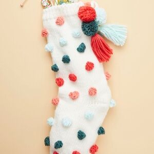 Anthropologie Sally Pom Pom Christmas Stocking NWT